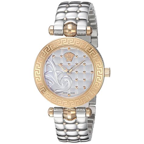 versace ladies watch silver round with leather band|versace ladies watch band.